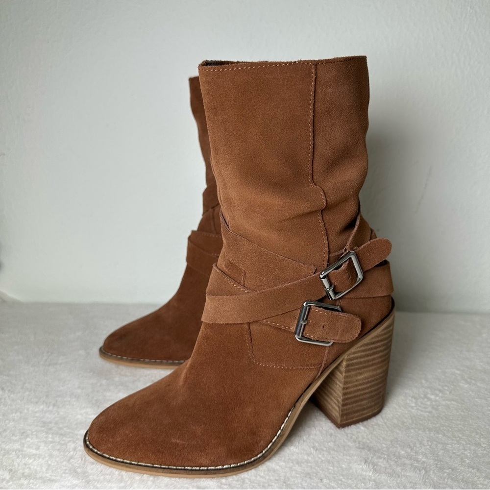 Chelsea & Violet CV-Vicky Brown Suede Heeled Pointed Toe Boots Booties - Picture 2 of 14